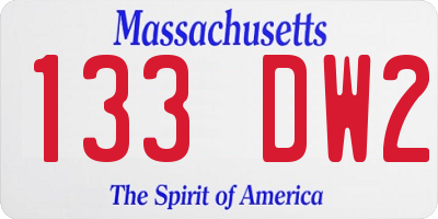 MA license plate 133DW2