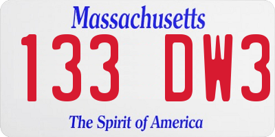 MA license plate 133DW3