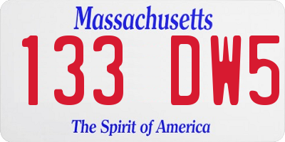 MA license plate 133DW5
