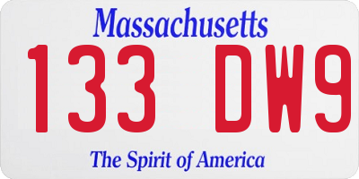 MA license plate 133DW9