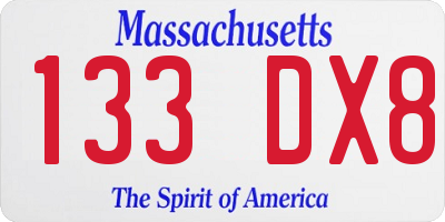 MA license plate 133DX8