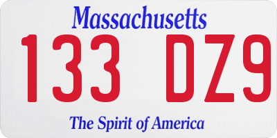 MA license plate 133DZ9