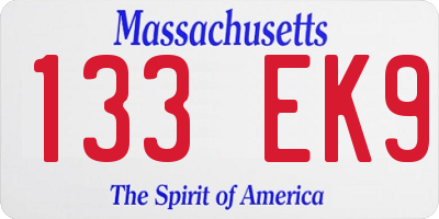 MA license plate 133EK9