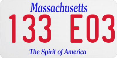 MA license plate 133EO3