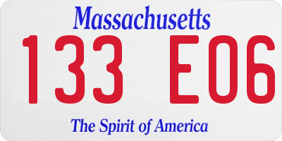 MA license plate 133EO6