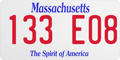 MA license plate 133EO8