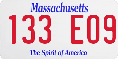 MA license plate 133EO9