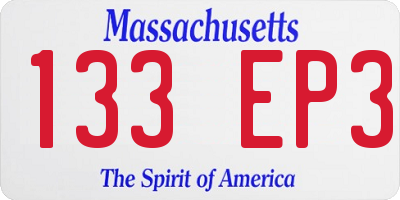 MA license plate 133EP3