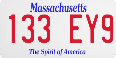 MA license plate 133EY9