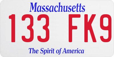 MA license plate 133FK9