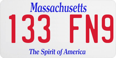MA license plate 133FN9