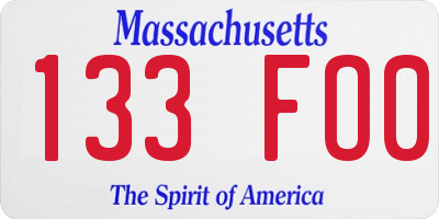 MA license plate 133FO0