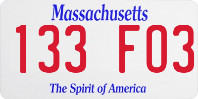MA license plate 133FO3