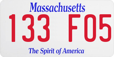 MA license plate 133FO5
