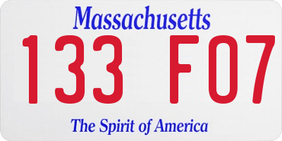 MA license plate 133FO7