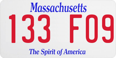 MA license plate 133FO9