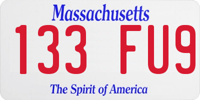 MA license plate 133FU9