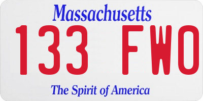 MA license plate 133FW0