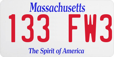 MA license plate 133FW3