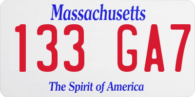 MA license plate 133GA7