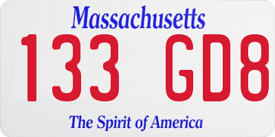 MA license plate 133GD8