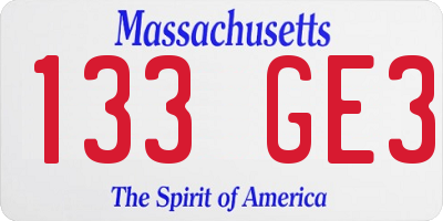 MA license plate 133GE3