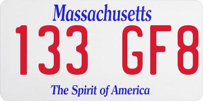 MA license plate 133GF8