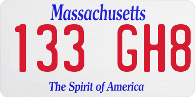 MA license plate 133GH8