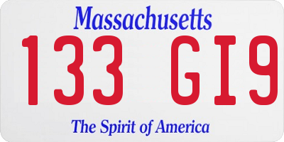 MA license plate 133GI9