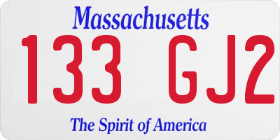 MA license plate 133GJ2