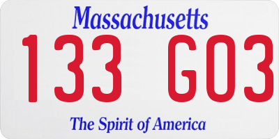 MA license plate 133GO3