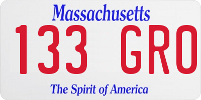 MA license plate 133GR0
