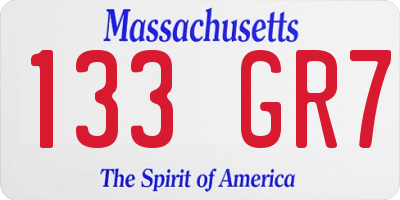 MA license plate 133GR7