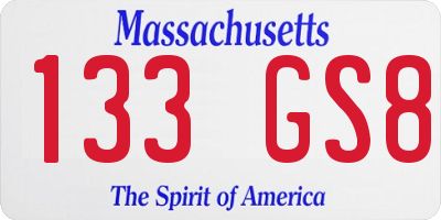 MA license plate 133GS8