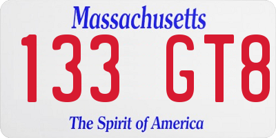 MA license plate 133GT8