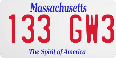 MA license plate 133GW3