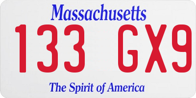 MA license plate 133GX9
