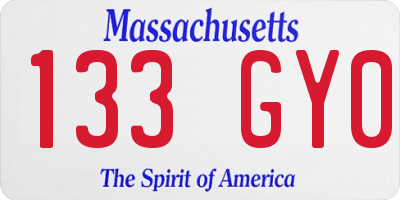 MA license plate 133GY0