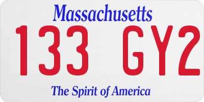 MA license plate 133GY2