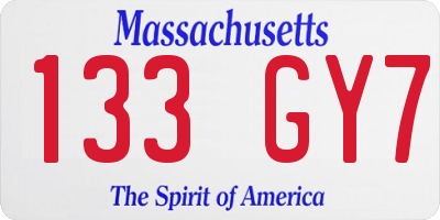 MA license plate 133GY7