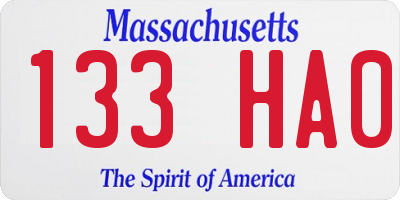 MA license plate 133HA0