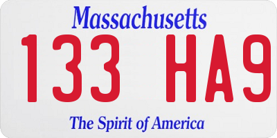 MA license plate 133HA9