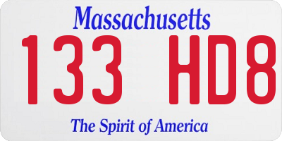MA license plate 133HD8