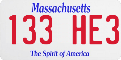 MA license plate 133HE3