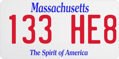 MA license plate 133HE8