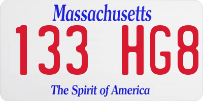 MA license plate 133HG8