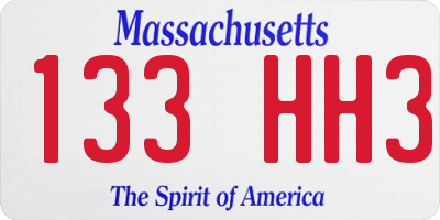 MA license plate 133HH3