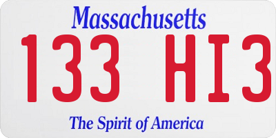 MA license plate 133HI3