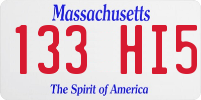 MA license plate 133HI5