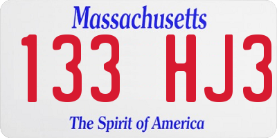 MA license plate 133HJ3